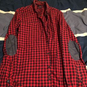 Zara Mens checkered dress shirt blue elbow pads